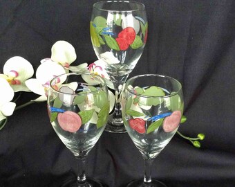 Tiffin Franciscan Wine Glasses 3 Franciscan Fresh Fruit Pattern 8 Oz Glasses Made in England 35+ years old  Franciscan Micro Dishwasher Safe