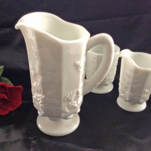 Westmoreland "Paneled Grape" 8" Pitcher, MINT Condition, Pedestal Milk Glass Pitcher Discontinued Pattern, Made in USA