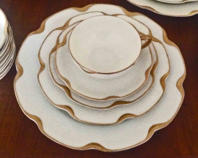 Haviland Limoges China Set 61 Pc Silver Anniversary Gold Trim 5 Pc