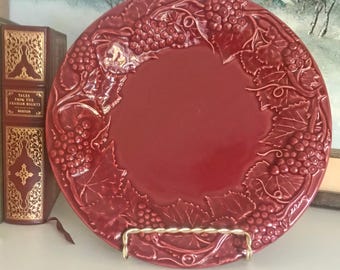 Bordallo Pinheiro Grape Red Dinner Plate: Embossed Majolica, Portugal
