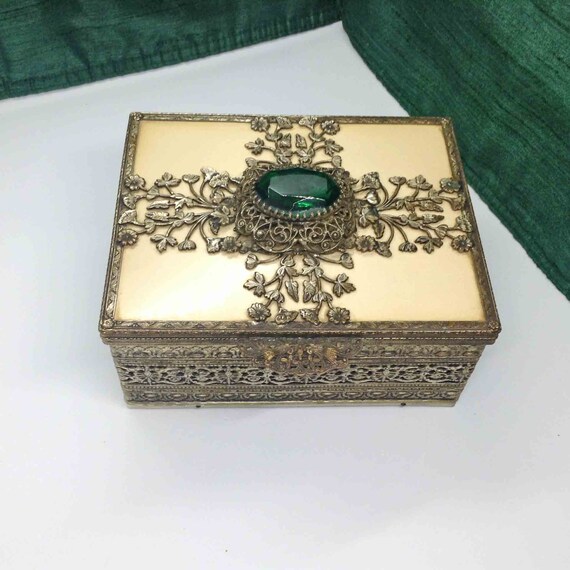 Ormolu Jewelry Box with Simulated Emerald Stone, M