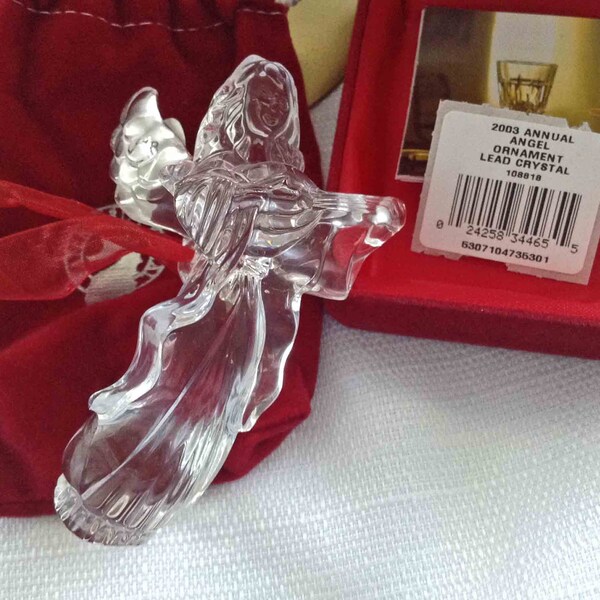 WATERFORD ORNAMENT Crystal Ornament Christmas Waterford 2003 Angel Ornament Angel with Lute Christmas Ornament Made in Ireland Discontinued