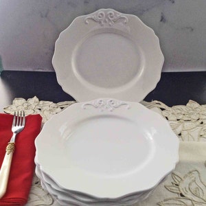 Portuguese Plates for Lord and Taylor, 5 White Dinner / Luncheon / Serving Plates , Lord and Taylor Cottage Chic Plates from Portugal