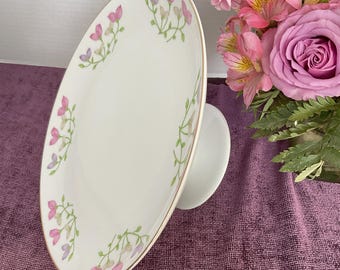 Cake Stand Pink Lavender Floral, House of Prill, Gold Trim Wedding Cake Plate,