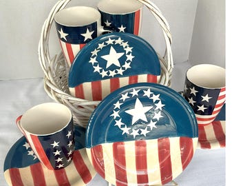 Juego de tazas y platos patrióticos, vajilla para la fiesta del 250 aniversario de EE. UU.