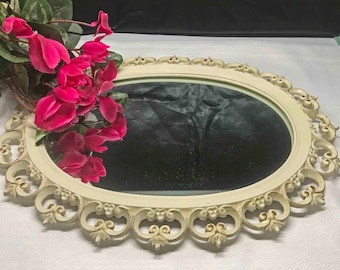 Cream Cottage Chic Wall Mirror, Gold Accent Decor, 18x14