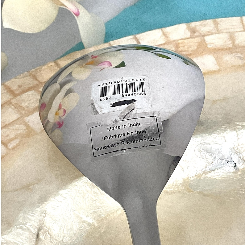 Salad Server Set, Anthropologie Neve Used Stainless and Aqua Set image 9
