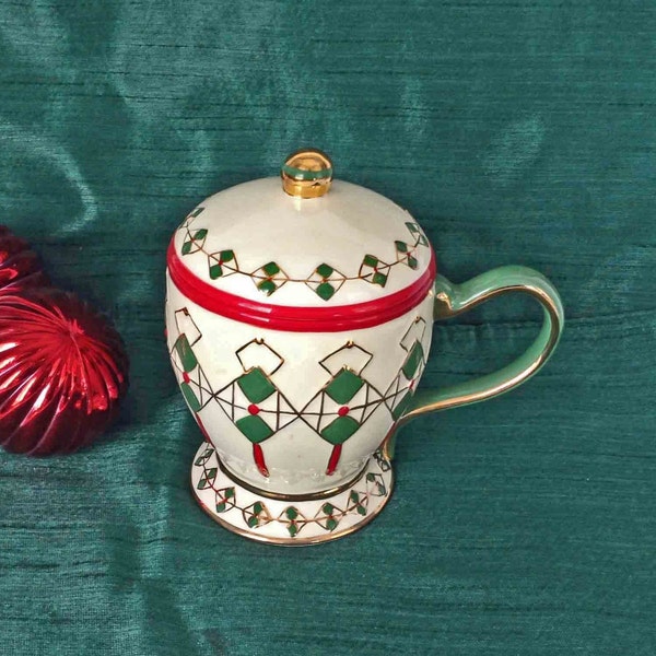 Waterford Christmas Mug with Lid Holiday Argyle Mug Waterford Holiday Heirloom NEW NEVER USED Mint