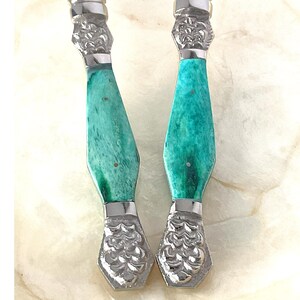 Salad Server Set, Anthropologie Neve Used Stainless and Aqua Set image 3
