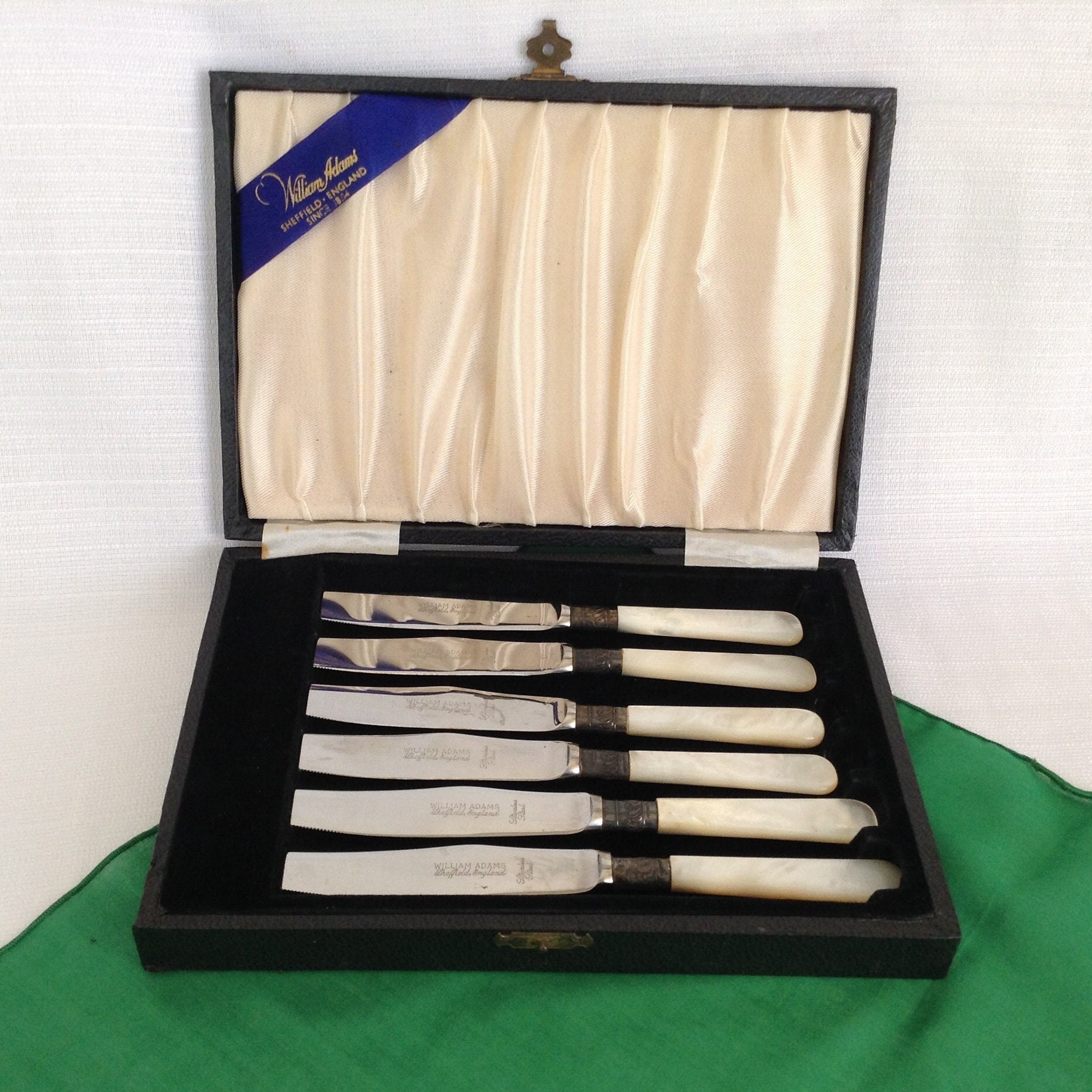 Lot De 6 Couteaux William Adams - Manche Perle, Sterling Argent, Inox Dentelé - Mint