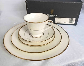 WATERFORD LISMORE Place Setting Waterford Lismore Gold Edge 5 Pc Place Setting Original Box Never Used. NIB