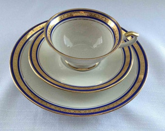 Tea Trio Set Cobalt Blue and Gold from Seltmann Weiden Bavaria Stunning 3 Pc Seltmann Luncheon Set Cobalt Blue Encrusted Gold