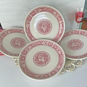 Niagara 4 Dinner Plates, Niagara Restaurant Ware, Red White Restaurant Ware Dinner Plates,  Made in USA, MINT Condition