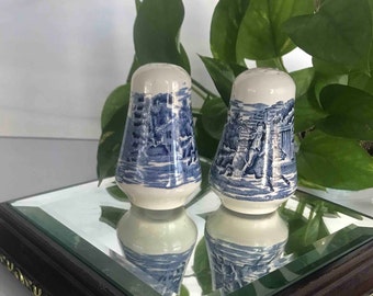 Liberty Blue Salt and Pepper Shakers Paul Revere Liberty Blue by Staffordshire Salt Pepper Shakers Blue Transferware Free Shipping MINT