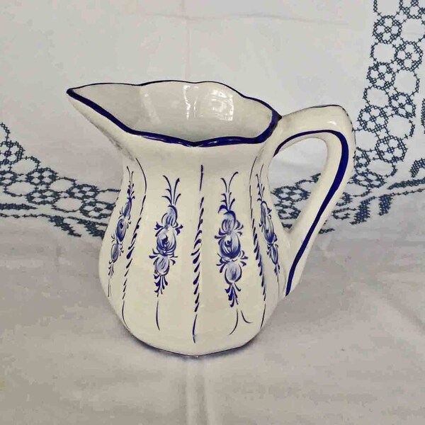 Pitcher Hand-Made in Portugal Hand Painted 3 Cup Pitcher from Portugal Portuguese Pottery  MINT Condition