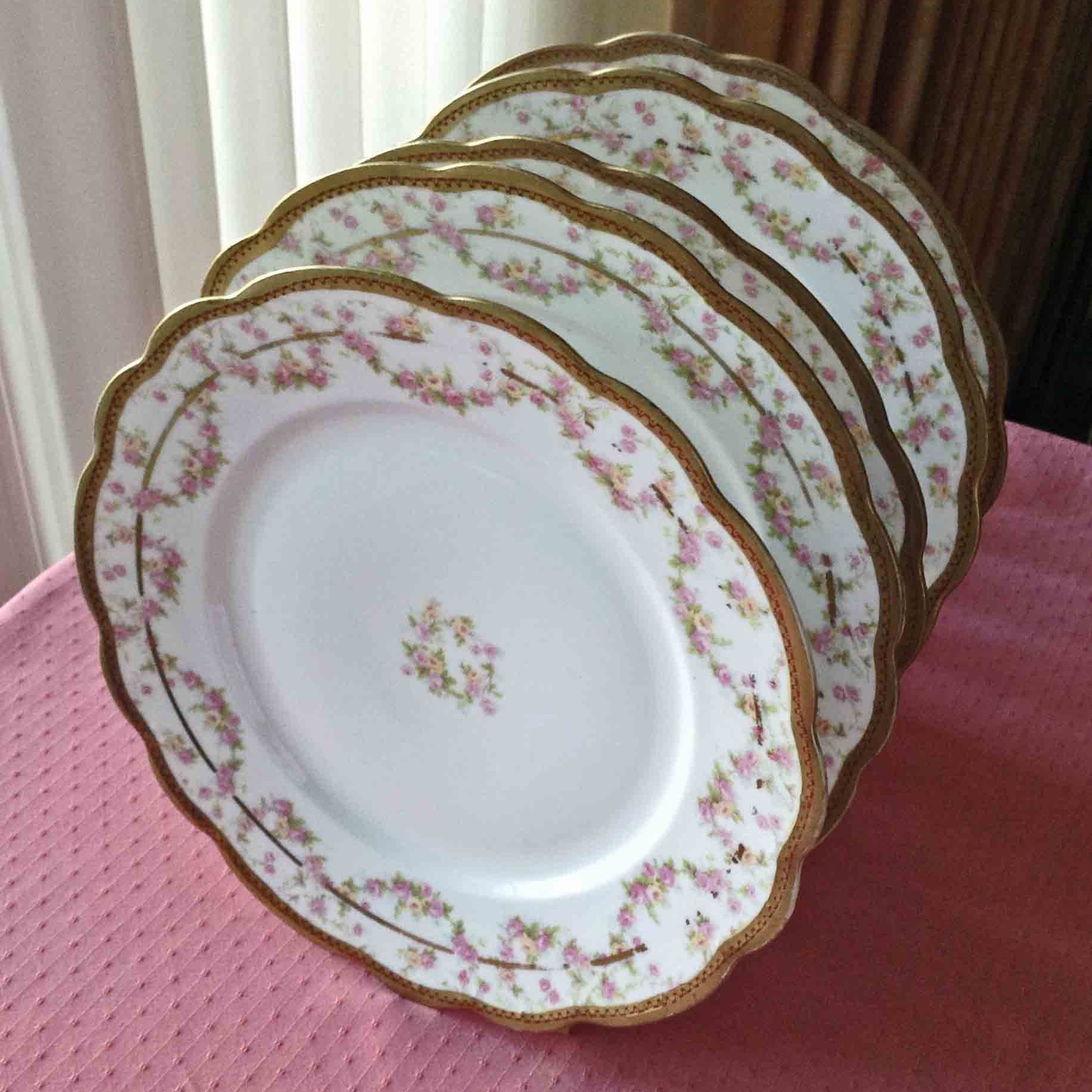 Vintage MZ Austria Pink Flowers and Gold Trim Tray 