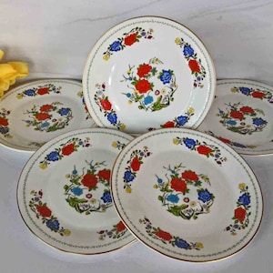 AYNSLEY Dessert Plates 5 Aynsley &quot;FAMILLE ROSE&quot;  Bone China Salad/Dessert Plates Aynsley English Bone China Discontinued John Aynsley Plates