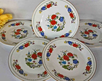 Aynsley Dessert Plates 5 Aynsley "Famille Rose"  Bone China Salad/Dessert Plates Aynsley English Bone China Discontinued John Aynsley Plates