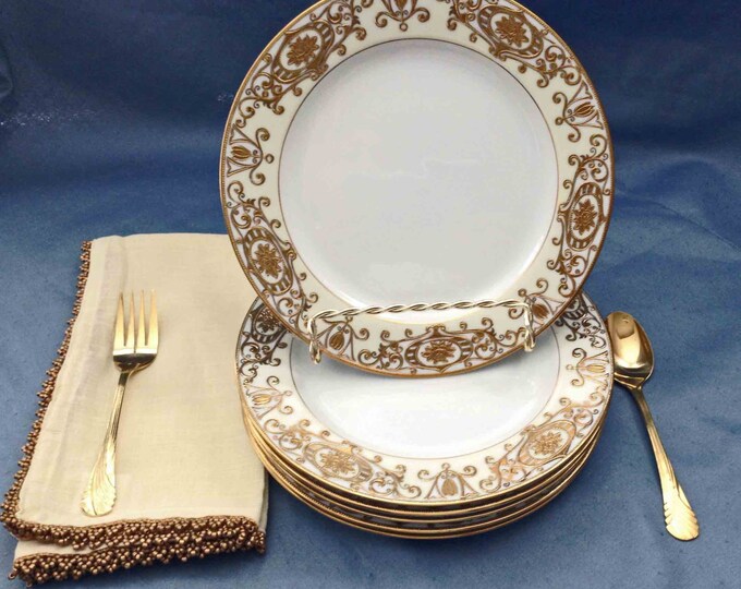 6 Noritake Gold Encrusted Plates Gold Dessert Plates Gold Etsy