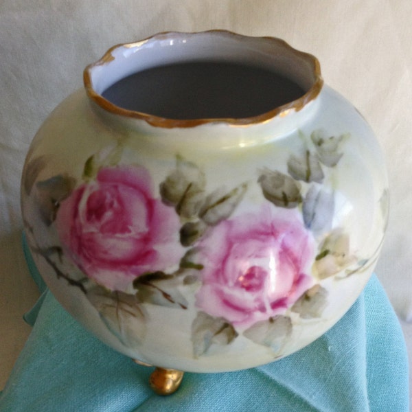 50% Off Vintage Rose Bowl, Signed, MINT Condition, Gold Footed, Valentine's Day Gift