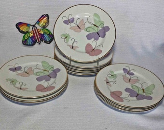 Fitz and Floyd 5 Butterfly Borealis Dessert / Salad Plates  Fitz and Floyd Pastel Butterfly Plates Gold Edge 11 Total Available Mint