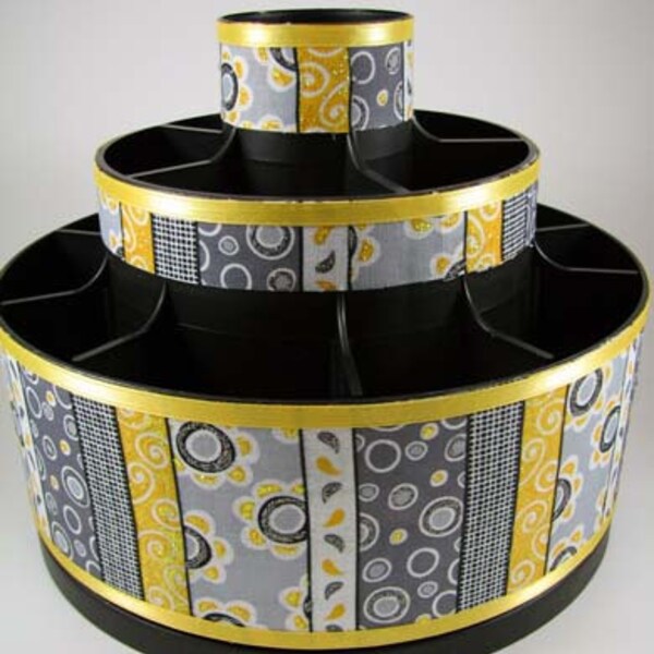 Yellow and Gray Flowers and Swirls - Altered Pampered Chef Tool Caddy - Carrousel Organizer