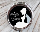 Brides Personalized Compact Mirror - Bridal Gown In Black - Choose Your Color