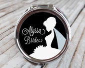 Brides Personalized Compact Mirror - Bridal Gown In Black - Choose Your Color