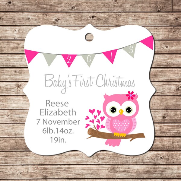 Baby's First Christmas Ornament - Choose Your Colors  - Cute Owl In Pink