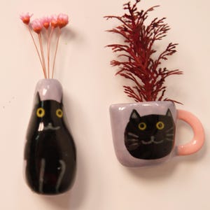 Regalo para nuevo hogar: mini jarrón con forma de gato hecho a mano, imán para nevera, decoración para escritorio de oficina, regalo único para inauguración de casa, regalo de agradecimiento para dueños de gatos.