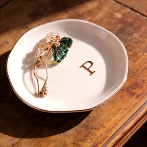 Personalized Monogram Ring Dish, Custom Ceramic Jewellery Tray, Bridesmaid Gift Engagement Present Wedding Favor Initial Trinket Bowl