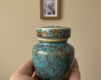 Small Ceramic Pet Urn for Dog Cat Ashes, Blue Reactive Glaze Keepsake Urn, Mini Cremation Ash Keeper, Pottery Memorial Jar, 180ml