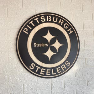Pittsburgh Steelers Wooden Wall Decor, Laser Cut Design with Light and Black Wood Layers, Rustic Sports Team Art for Home or Office