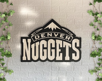 Denver Nuggets Wooden Wall Decor, Laser Cut Design with Light and Black Wood Layers, Rustic Sports Team Art for Home or Office