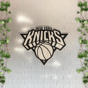Houten wanddecoratie New York Knicks: lasergesneden NBA-kunst