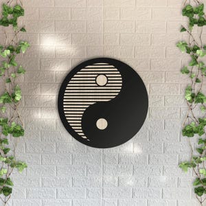 Yin Yang Wooden Wall Decor, Round Laser Cut Design with Light and Dark Wood Layers, Rustic Zen Wall Art for Home, Office or Meditation Space