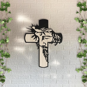 Jesus Cross Wooden Wall Decor: Laser Cut Christian Art