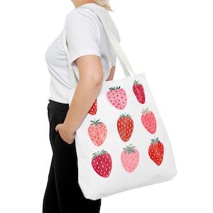 Strawberry Tote Bag - Cute Eco-Friendly Bag for Shopping, Beach, Farmers Market, Gift for Fruit Lovers, Summer Vibes