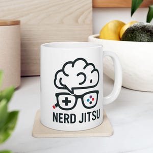 Nerd Jitsu Mug Funny BJJ Coffee Cup Gamer Martial Arts Gift