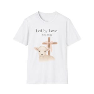 Lamb Led By Jesus Tee by GirlyPraise - Pastel Bow Cross Softstyle T-Shirt, Religious Tee, Led by Love, Christian Gift Shirt, Easter Tee