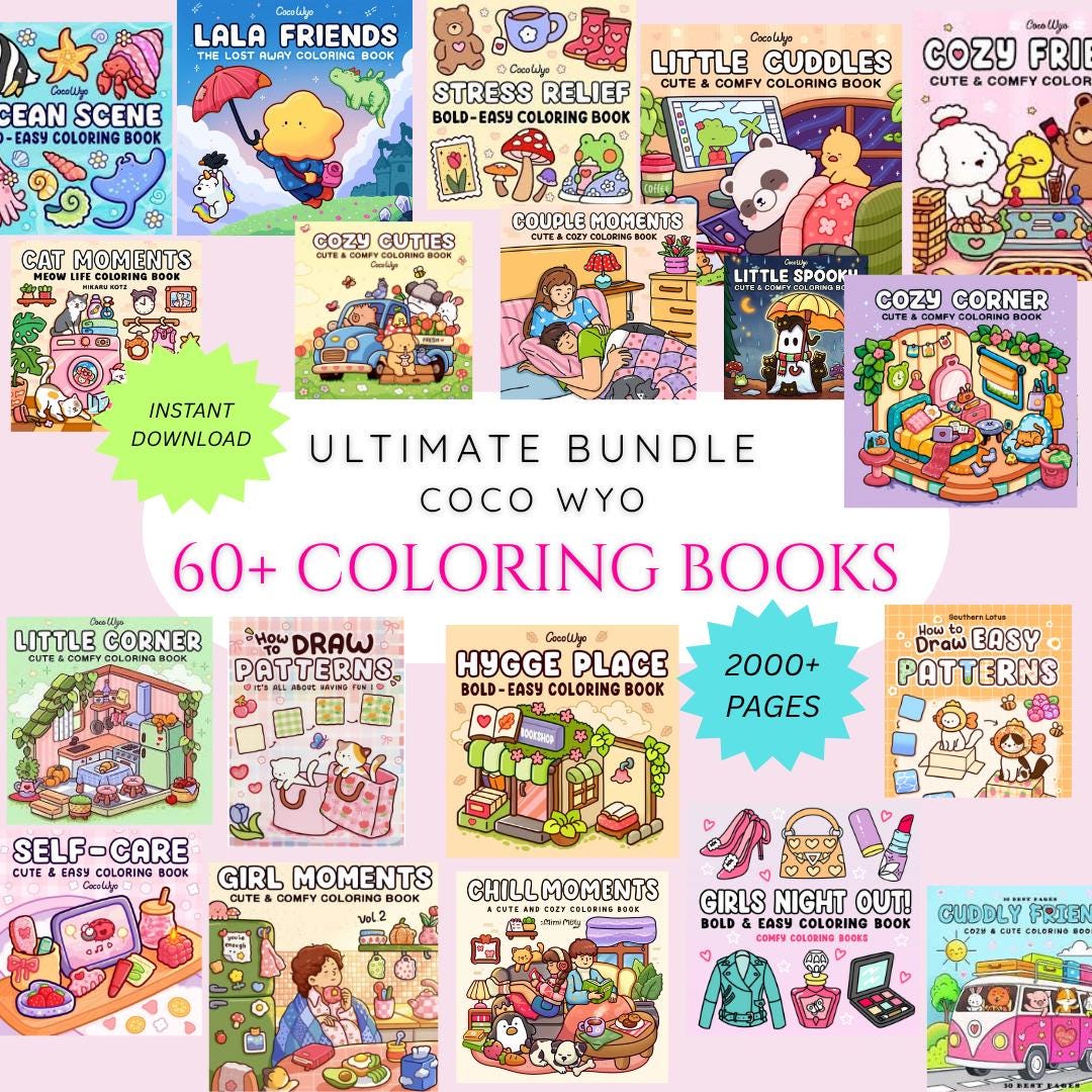 Súper paquete de libros de colorear acogedores para adultos – 60+ libros, 2000+ páginas, descarga digital