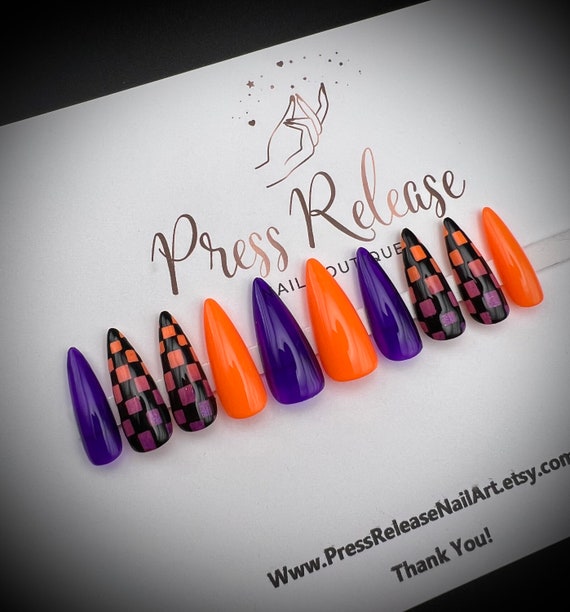 24pcs Orange and Purple Flame Design French Style Press On Nails False Nails  | eBay