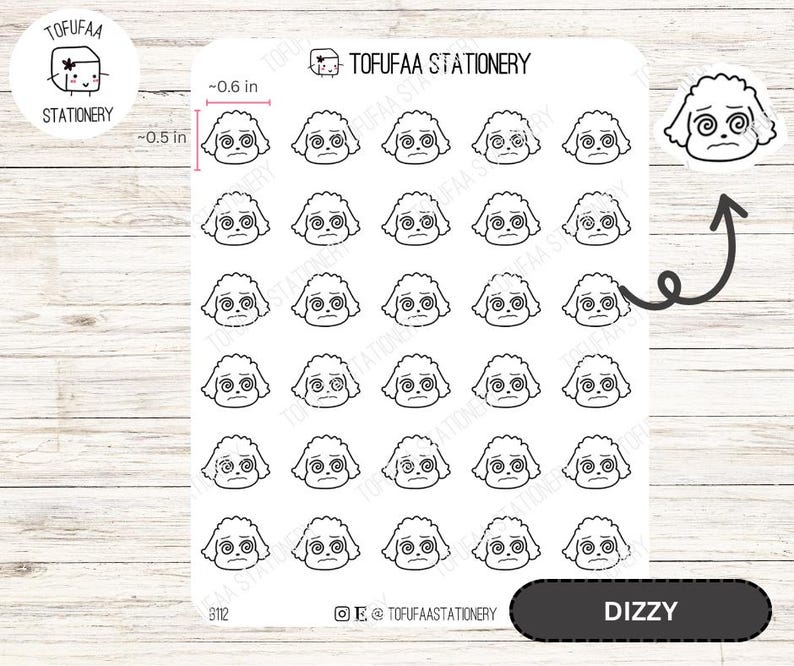 Dizzy Sticker Mood Sticker, Emotion Sticker, Cute Planner Sticker, Functional Sticker ...