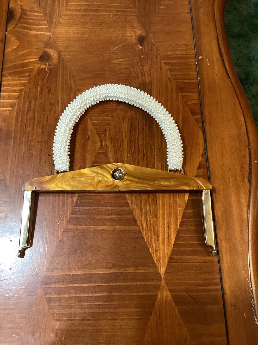 Vintage Amber Purse Frame With White Seed Bead Handle-mcm Handbag ...