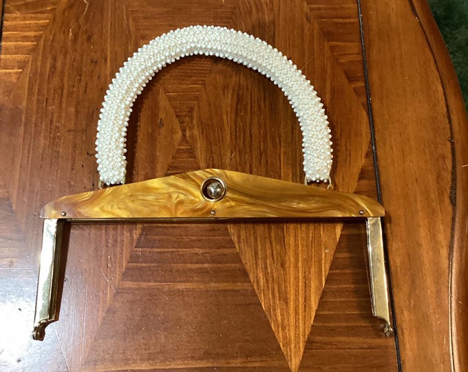 Vintage Amber Purse Frame With White Seed Bead Handle-mcm Handbag ...