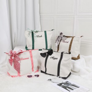 Benutzerdefinierte Tragetasche, personalisierte Text Tote, Geschenk für sie, Bachelorette Geschenke, Stickerei Canvas Einkaufstasche, Pool-Tasche, Strandtasche mit kostenlosen Bändern