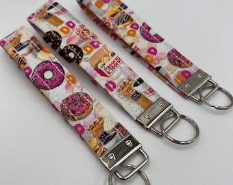 Dunkin' Donuts Keychain Wristlet: Upcycled Fabric Key Fob