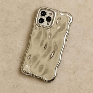 Coque arrière argentée 3D plaquée ondulée pour iPhone 15 14 13 12 11 Pro Max