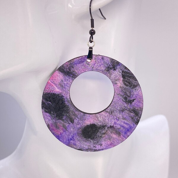 Hand Painted Iridescent Dangle Pendant Earrings Free Shipping
