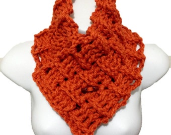 Multi Style Chunky Crochet Basket Weave Button Cowl Neck Warmer Gaiter Pumpkin